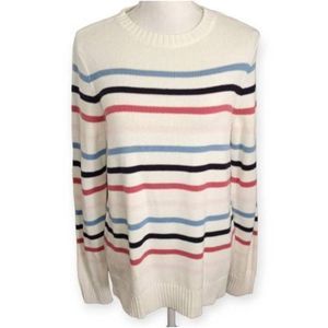 Style & Co. Cream Crewneck Sweater with Blue, Black and Pink Stripes
